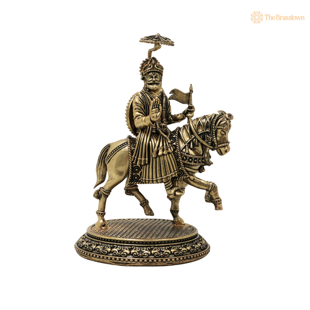 Brass Shivaji Maharaj Idol on Horse – Chhatrapati Shivaji Murti, Raje Shivaji Bhonsle Statue for Home Décor, Office &amp; Gifting 5 Inch