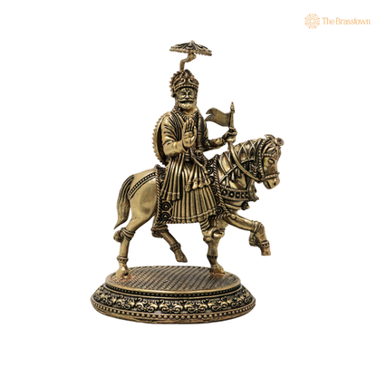 Brass Shivaji Maharaj Idol on Horse – Chhatrapati Shivaji Murti, Raje Shivaji Bhonsle Statue for Home Décor, Office &amp; Gifting 5 Inch