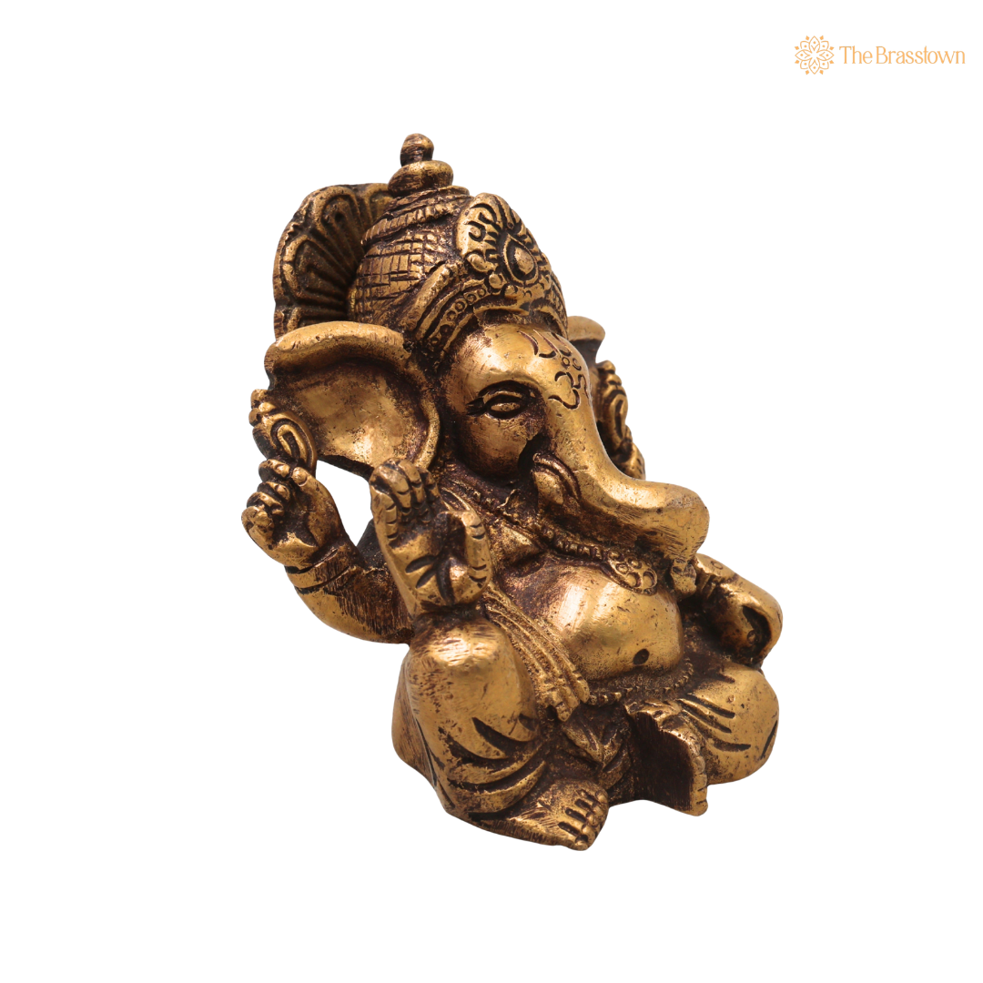 Handcrafted Traditional Ganesha Idol –Handcrafted Traditional Unique Style Ganapati Vinayaka Murti for Pooja, Home Mandir, Décor &amp; Gifting 4 Inch