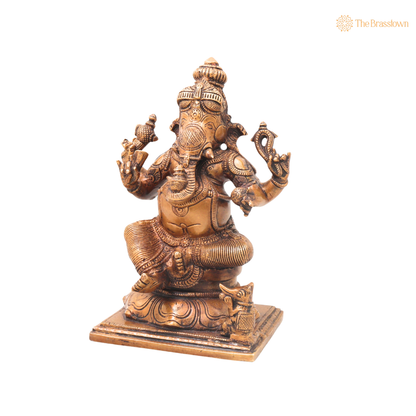 Handcrafted Brass Sitting Ganpati Bappa Idol – Lord Ganesha Murti (Vinayaka) for Puja, Home Mandir &amp; Décor 9.5 Inch