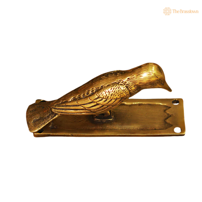 Handcrafted Wooden Woodpecker Door Knocker 7 Inch side view – antique finish detail