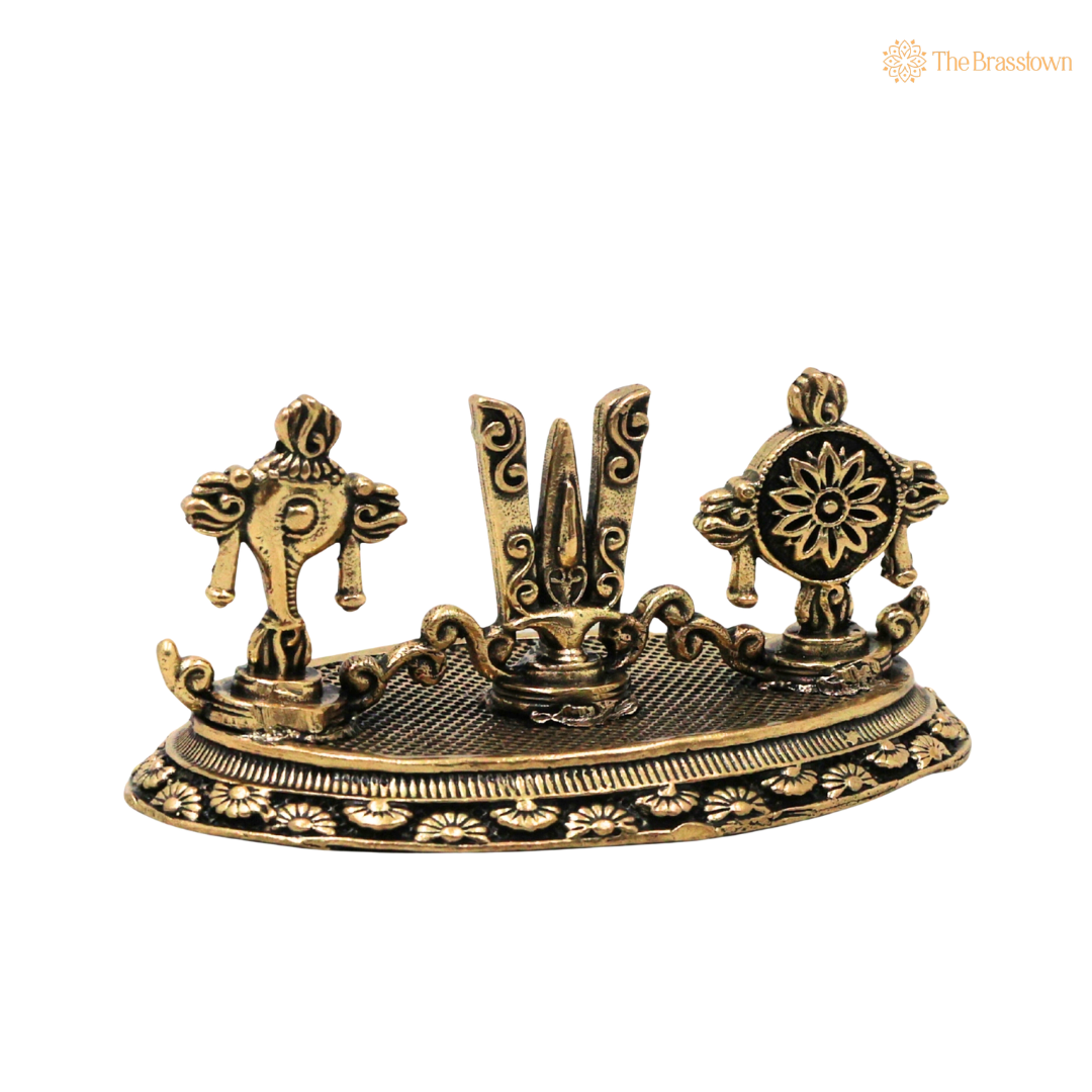 Brass Vishnu Balaji Symbols Idol 1.5 Inch side view – antique finish detail