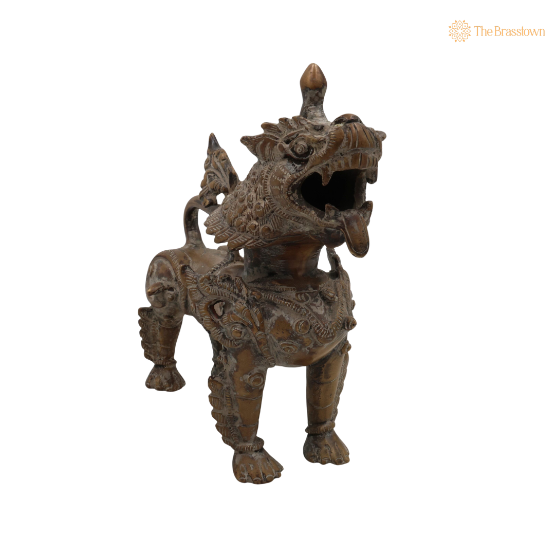 Handcrafted Brass Singha Statue - Feng Shui Lion, Peetal Lion Sculpture for Home &amp; Office Decor 7 Inch