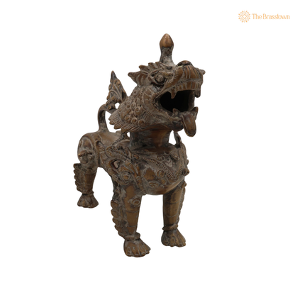 Handcrafted Brass Singha Statue - Feng Shui Lion, Peetal Lion Sculpture for Home &amp; Office Decor 7 Inch