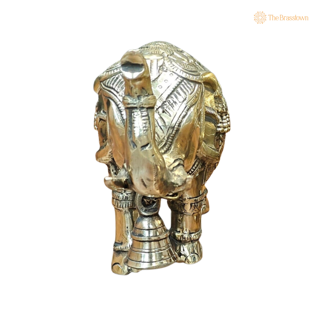 Brass Elephant Showpiece 7 Inch side view – antique finish detail