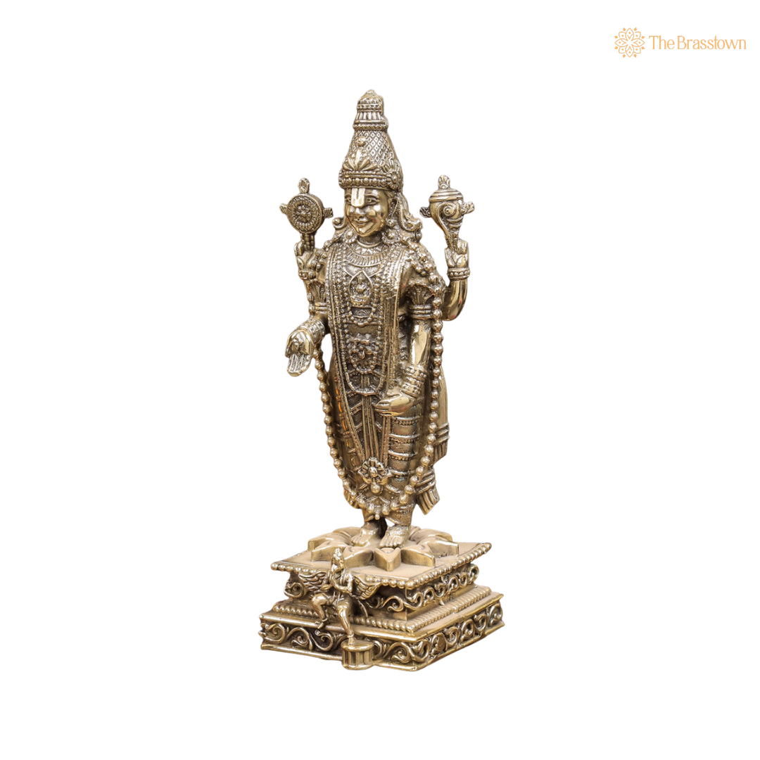 Brass Tirupati Balaji Idol 8 Inch side view – antique finish detail
