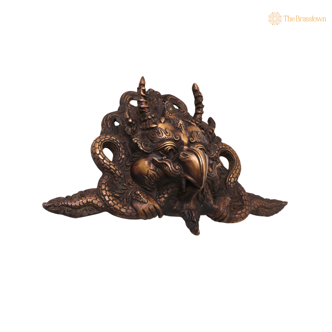 Handcraftedd Brass Garuda Face Wall Hanging – Handcrafted Vishnu Vahana Garuda Mask for Temple, Home Mandir, Spiritual Décor &amp; Gifting 7.5 Inch