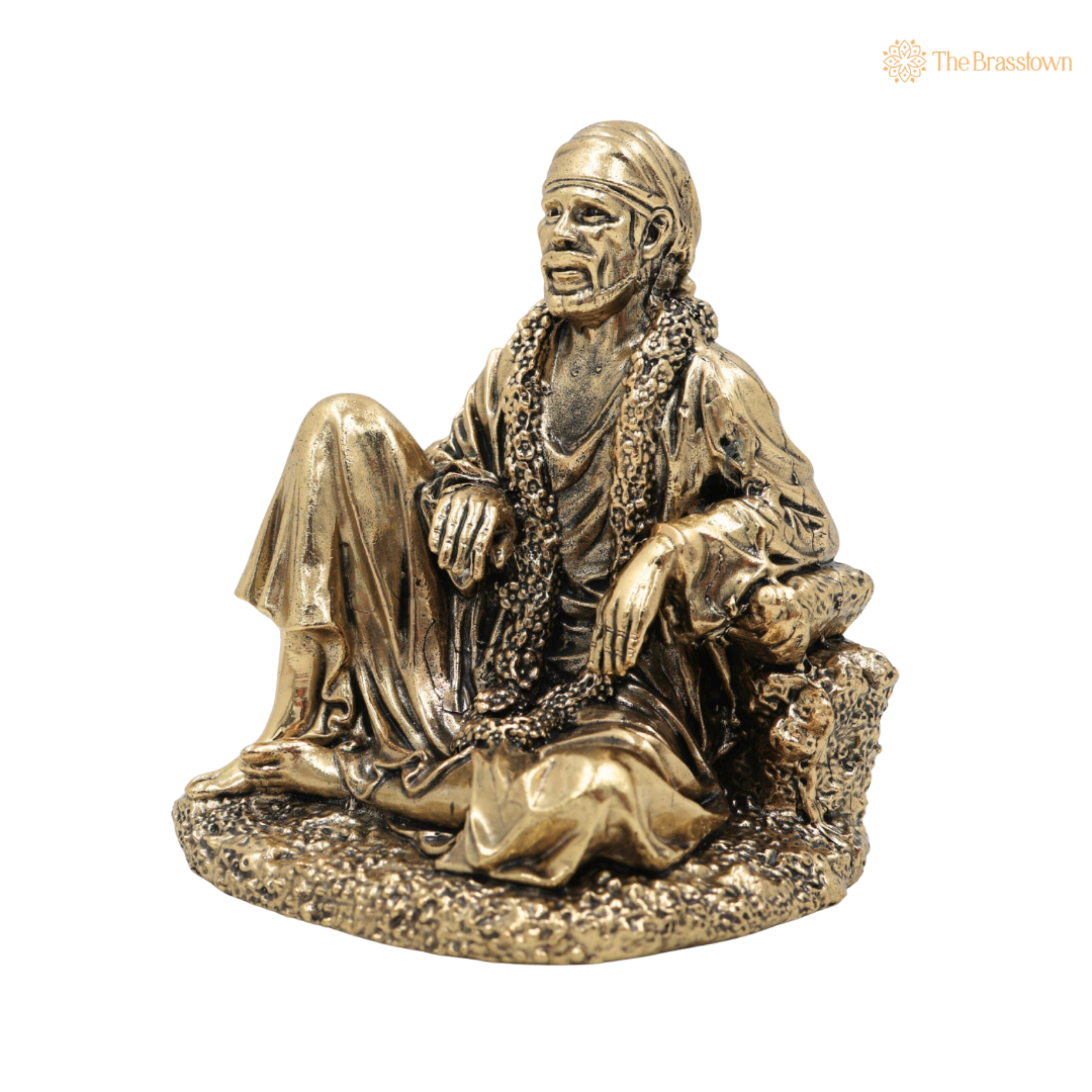 Brass Shirdi Sai Baba Idol 4 Inch side view – antique finish detail