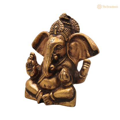 Handcrafted Brass Ganpati Bappa Idol – Ganesha Murti for Puja, Home Mandir &amp; Décor 3.5 Inch