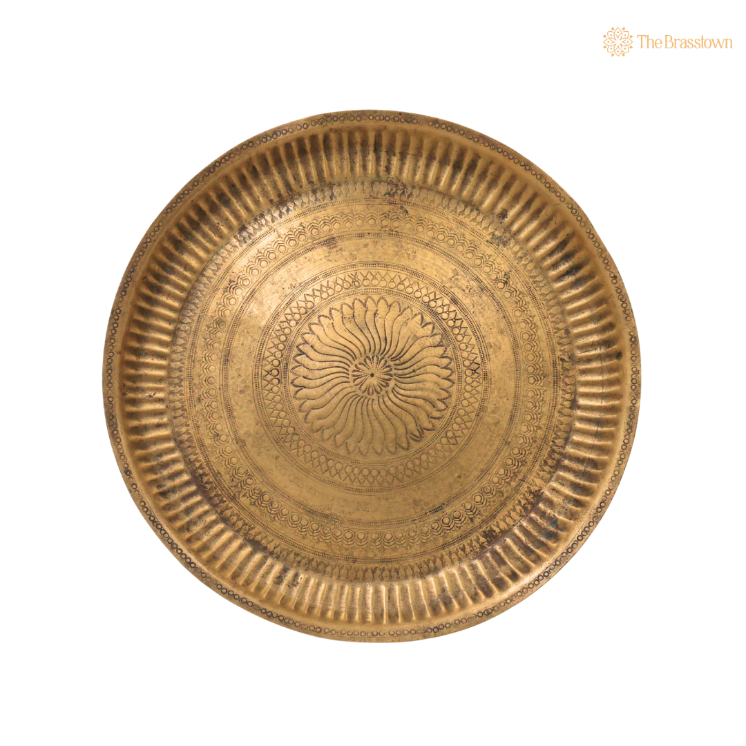 Brass Pooja Thali for Aarti – Peetal Aarti Plate (Pital Puja Thambalam) for Hindu Worship &amp; Temple Rituals 1 Inch