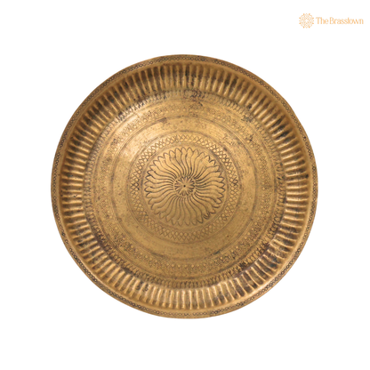 Brass Pooja Thali for Aarti – Peetal Aarti Plate (Pital Puja Thambalam) for Hindu Worship &amp; Temple Rituals 1 Inch