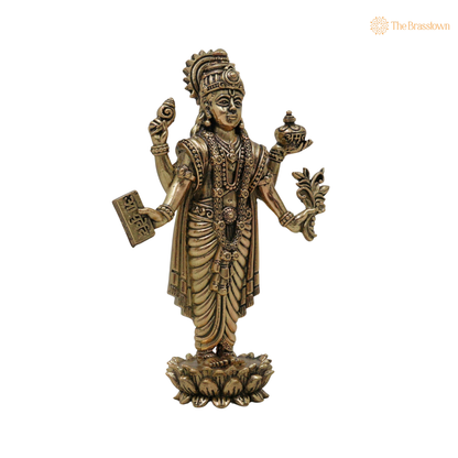 Brass Dhanvantari Idol 6 Inch side view – antique finish detail