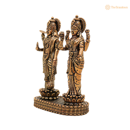 Handcrafted Brass Standing Vishnu and 3 Inch side view – antique finish detail