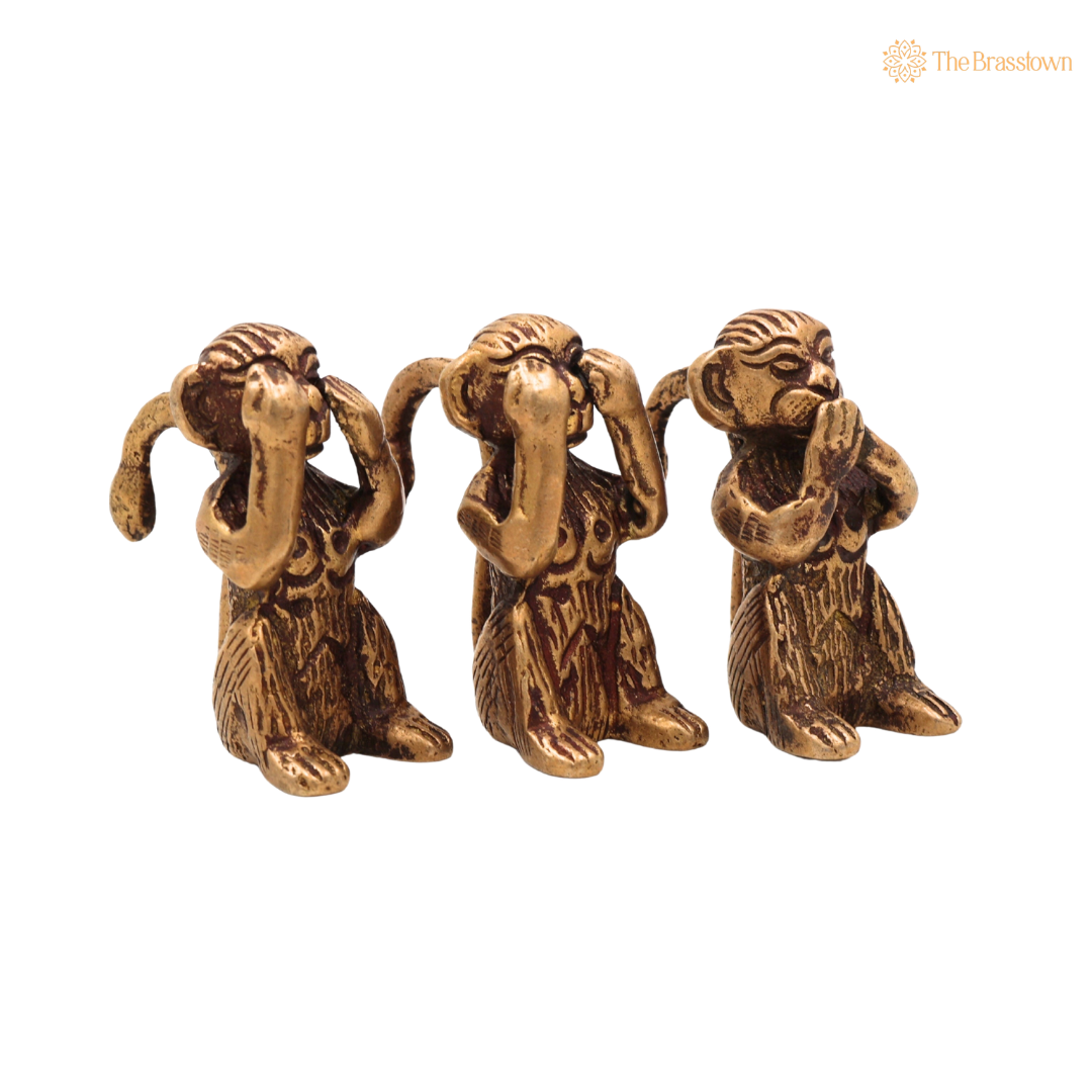 Brass Three Wise Monkeys Idol – Gandhiji Ke Teen Bandar Statue for Home Décor, Office Desk &amp; Gifting  2 Inch