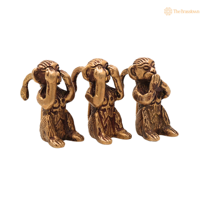 Brass Three Wise Monkeys Idol – Gandhiji Ke Teen Bandar Statue for Home Décor, Office Desk &amp; Gifting  2 Inch
