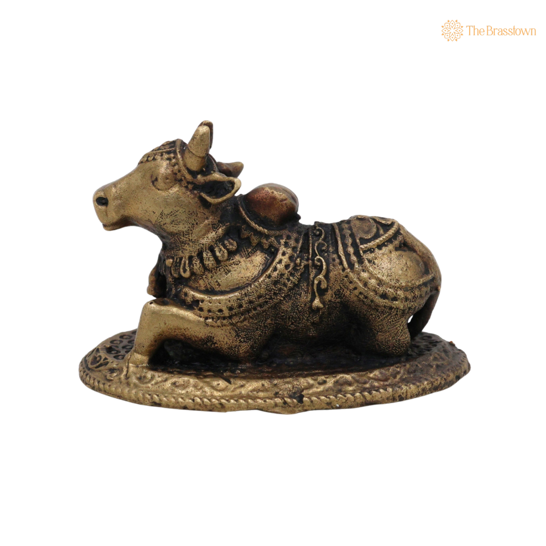 Handcrafted Brass Nandi Statue 1 Inch side view – antique finish detail