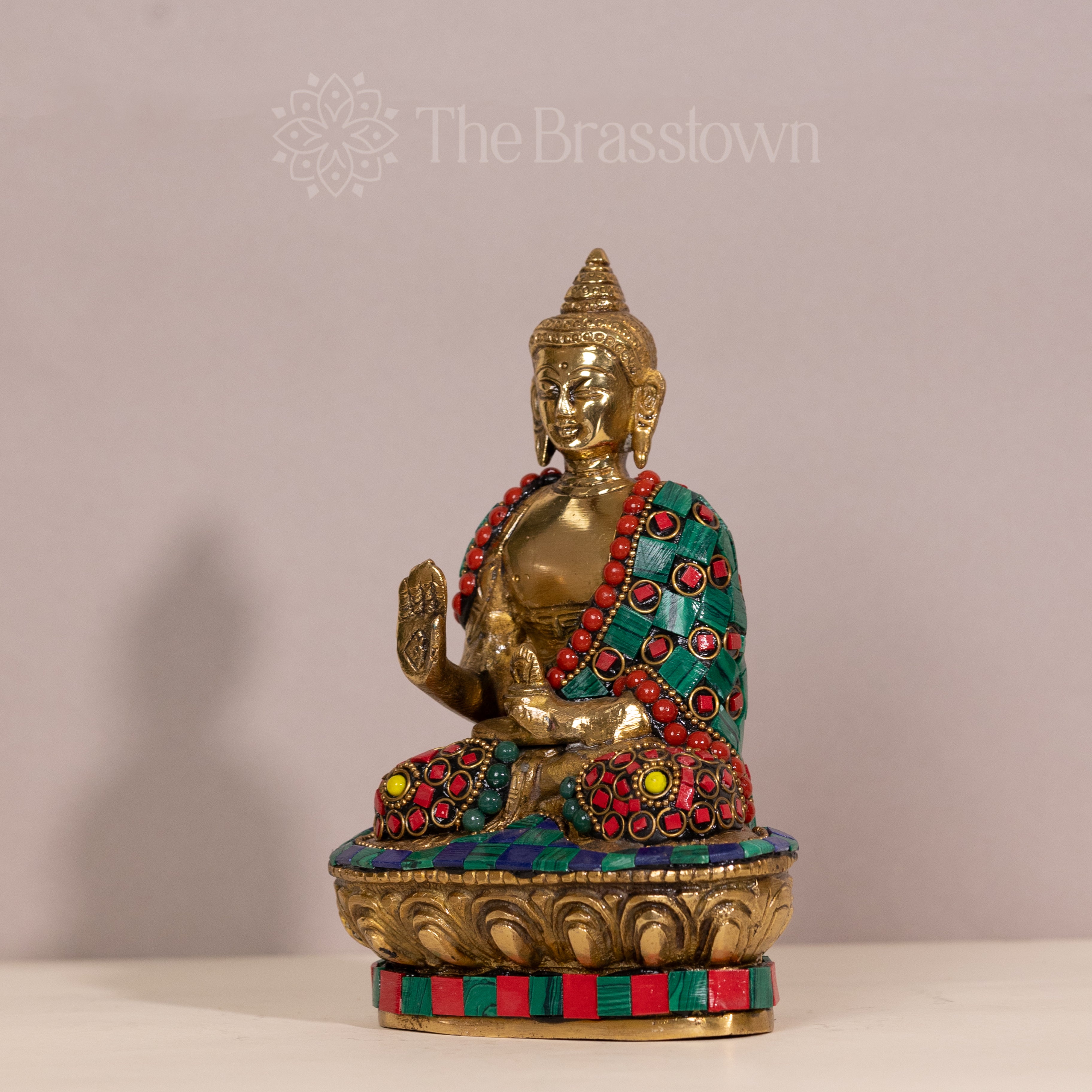 Blessing Buddha in Brass Stonework