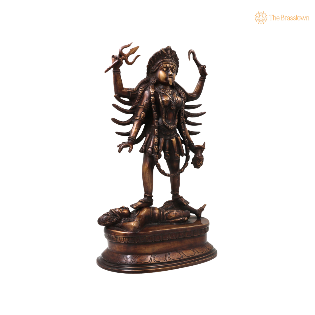 Brass Mahakali Idol Murti – Handcrafted Traditional Chola Style Kali Mata Statue for Pooja, Home Mandir, Spiritual Décor &amp; Gifting 17.5 Inch