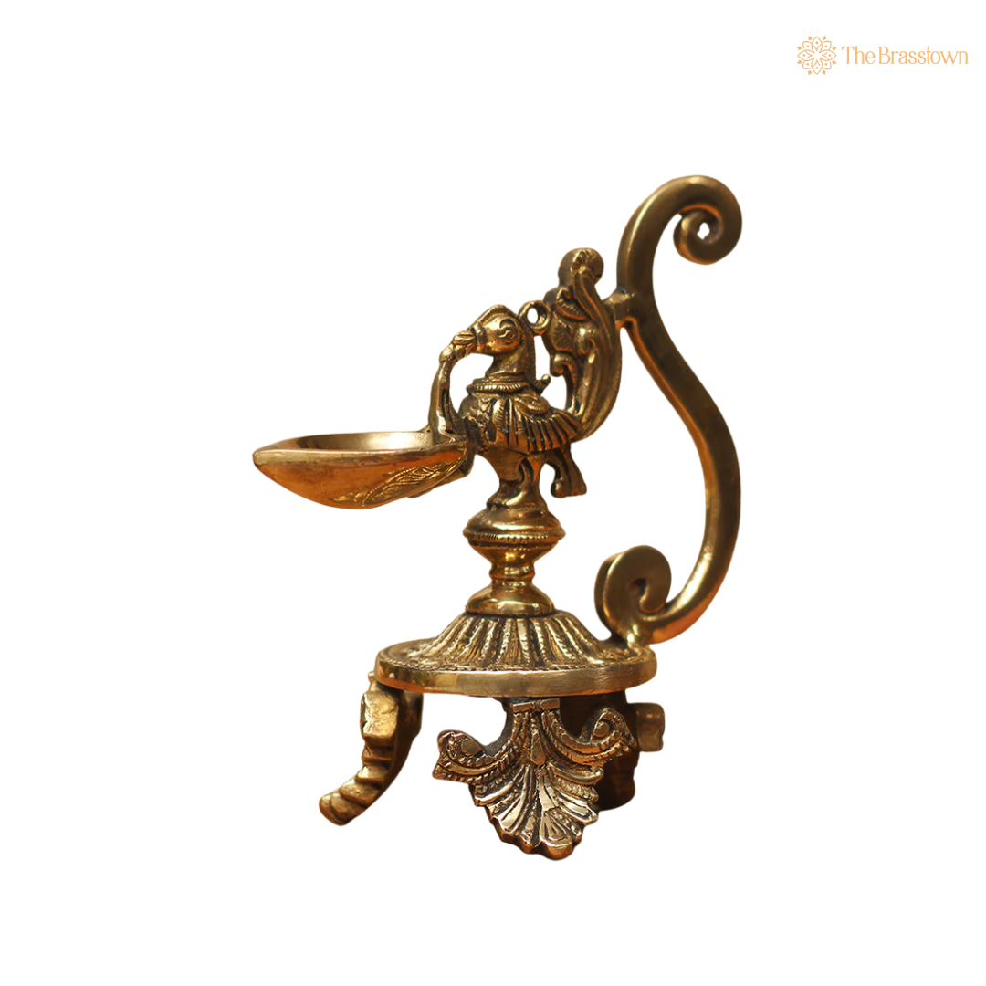 Brass Oil Lamp Diya 7 Inch side view – antique finish detail