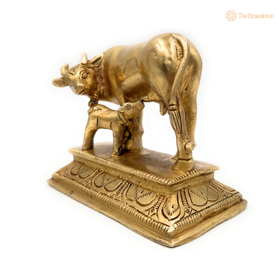 Sacred Brass Cow and Calf Statue 4.5 Inch