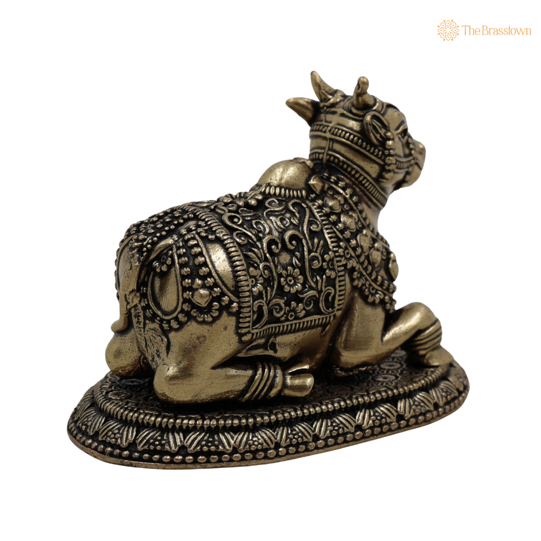 Handcrafted Brass Nandi 2 Inch side view – antique finish detail