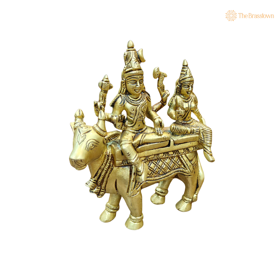 Brass Exquisite Shiva Parvati Idol 6.5 Inch side view – antique finish detail