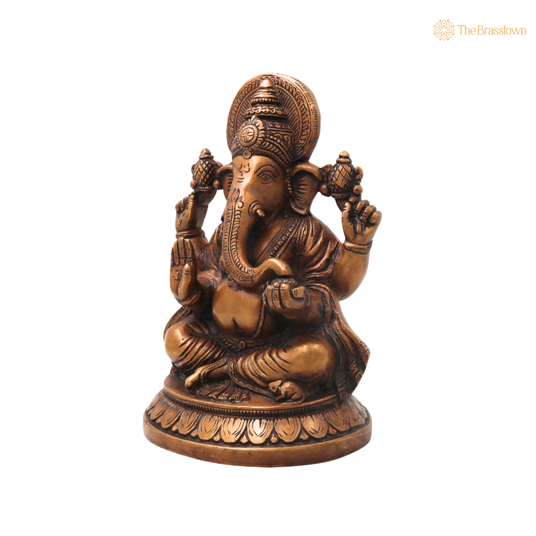 Brass Ganesha Ganapati Idol – Traditional Chola Style Ganapati Vinayaka Murti for Pooja, Home Mandir, Décor &amp; Gifting 9 Inch