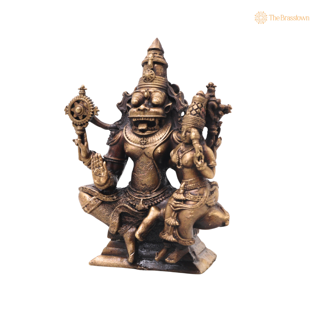 Brass Lakshmi Narasimha Idol – Traditional Narahari Swamy Murti for Pooja, Home Mandir, Spiritual Décor &amp; Gifting 5 Inch