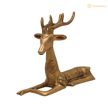 Brass Deer Idol 8.5 Inch side view – antique finish detail