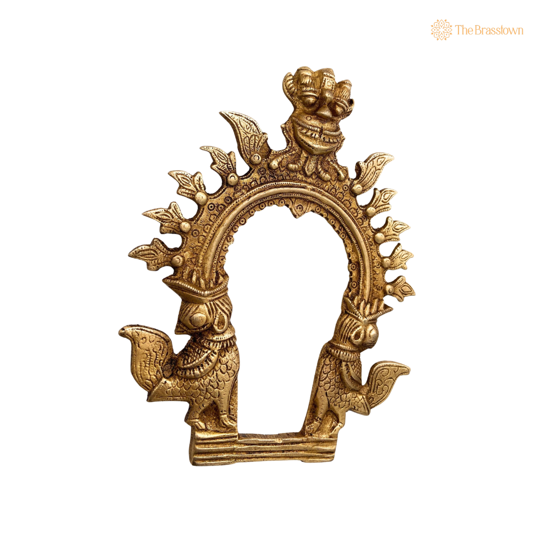 Brass Traditional Prabhavali Frame for 6.5 Inch side view – antique finish detail