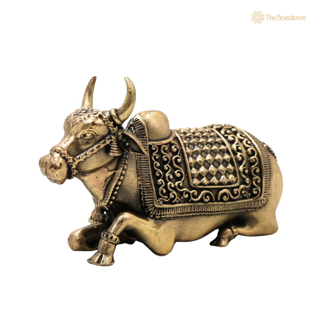 Brass Handcrafted Chola Style Nandi Idol – Sacred Basava Murti for Shivling Pooja, Home Mandir, Spiritual Décor &amp; Gifting 2.5 Inch