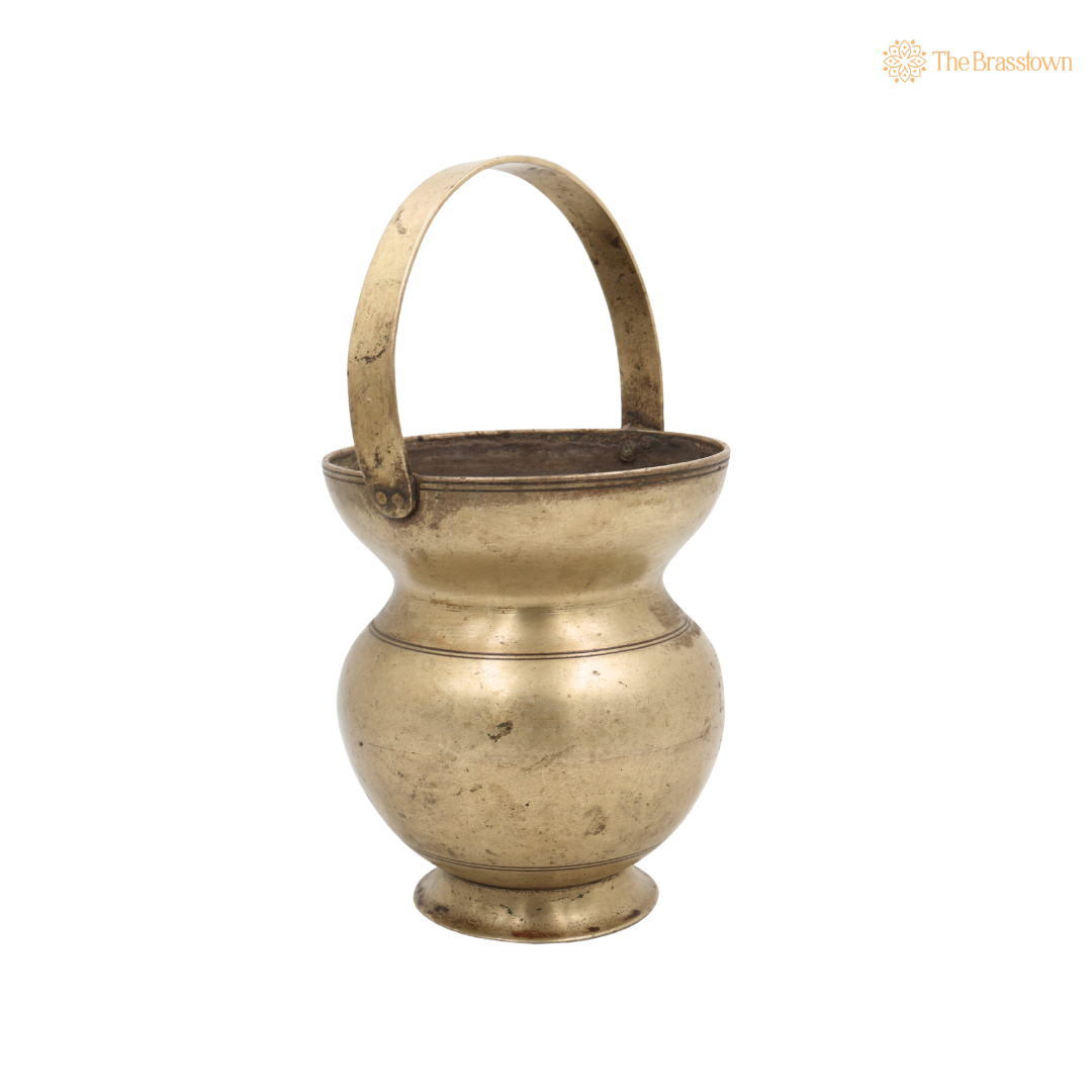 Handcrafted Brass Kamandalu Kalash – Traditional Pital Gangajali Kamandal for Puja, Ganga Jal Storage, Rishi Muni Kalash &amp; Hindu Rituals 10 Inch