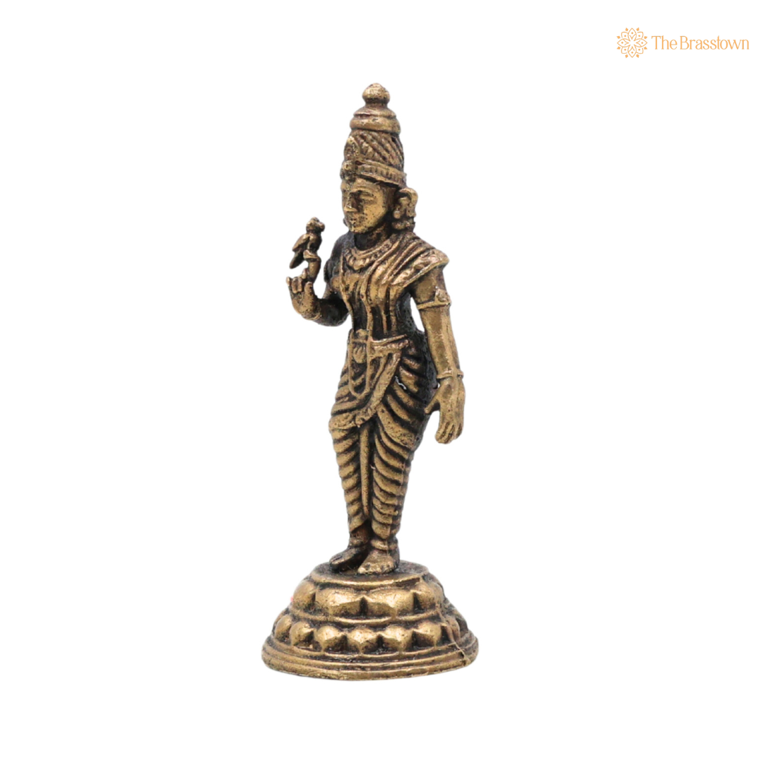 Brass Parvati Idol 3 Inch side view – antique finish detail