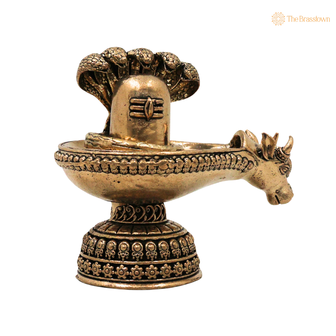 Brass Shivling 4 Inch side view – antique finish detail