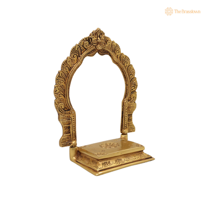Brass Singhasan Chowki With Prabhavali – Singhasan Stand for Idols &amp; Home Temple Pooja 8 Inch