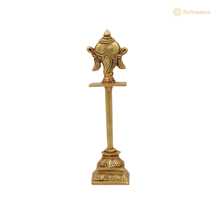 Brass Shankha Stand – Peetal Vishnu Symbol Balaji Shankh Figurine for Pooja, Home Temple &amp; Spiritual Décor 5 Inch