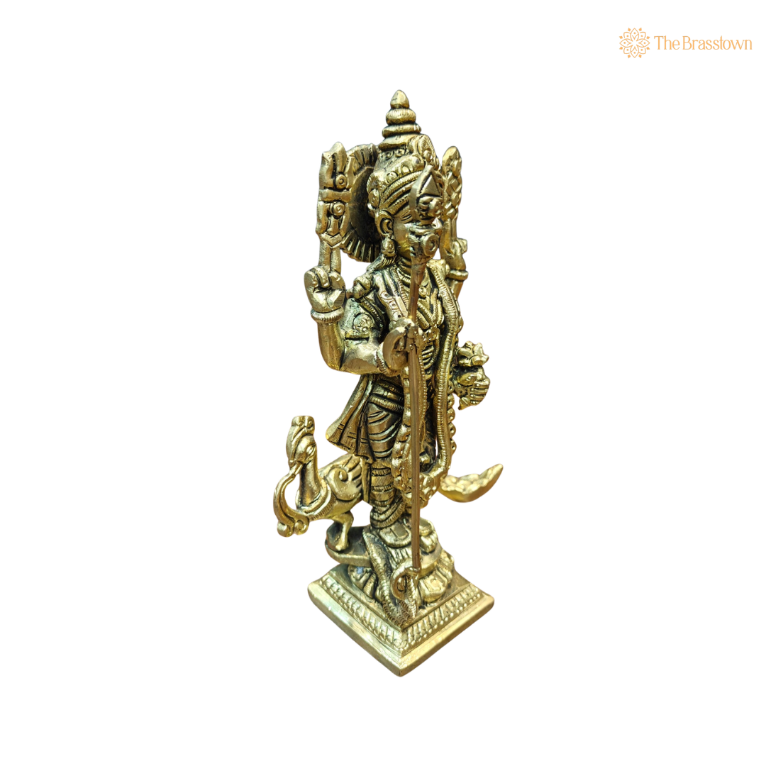 Brass Small Murugan Swamy (Kartikeya) Idol – Fine Golden Finish for Puja &amp; Home Mandir 7 Inch