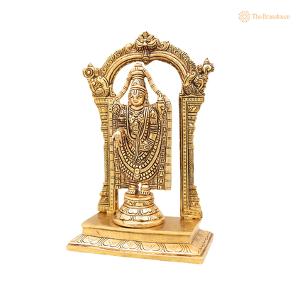 Brass Venkateswara Balaji Srinivasa Idol with Prabhavali Chowki – Tirupati Balaji Statue for Puja &amp; Home Mandir 12 Inch