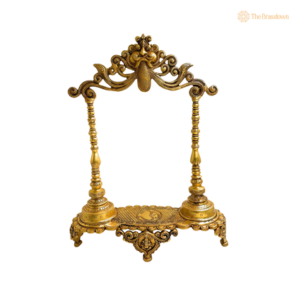 Brass Deity Stand with Prabhavali 19 Inch side view – antique finish detail