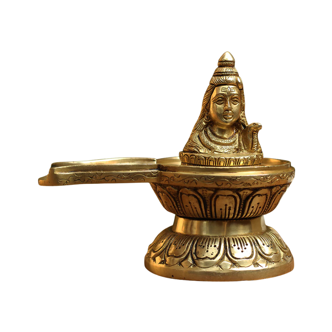 Handcrafted Brass Shivalinga 5.5 Inch side view – antique finish detail