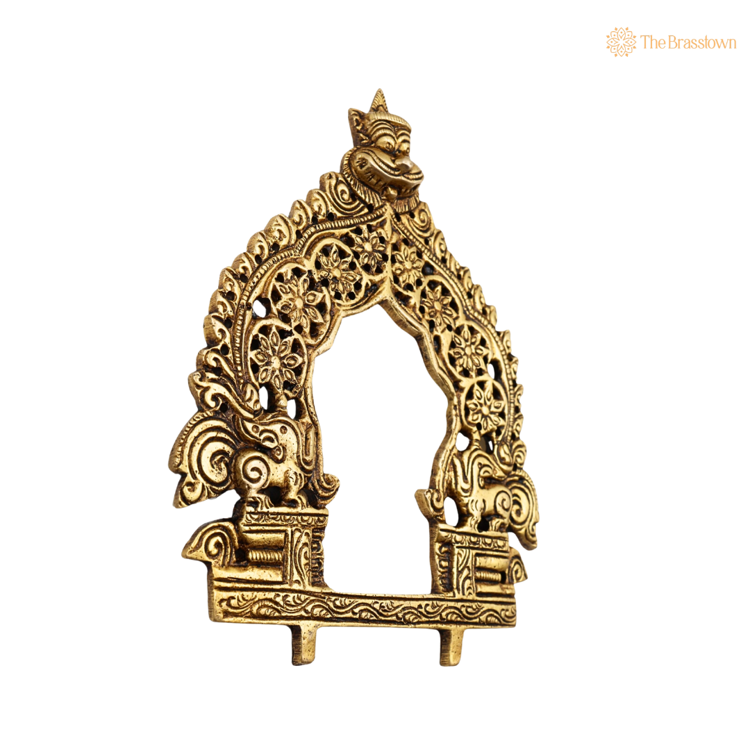Brass Traditional Prabhavali Frame 6.5 Inch side view – antique finish detail