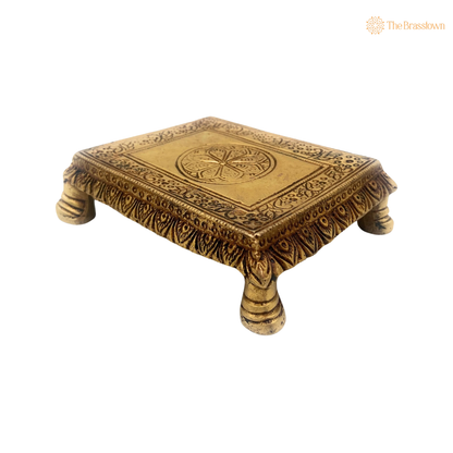 Handmade Brass Pooja Chowki 1 Inch side view – antique finish detail