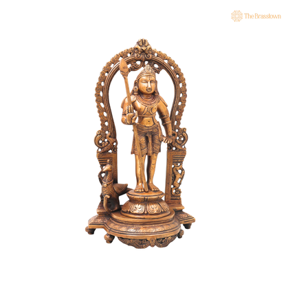 Brass Subramanya Murugan Idol – Fine Golden Finish for Puja &amp; Home Mandir 15 Inch