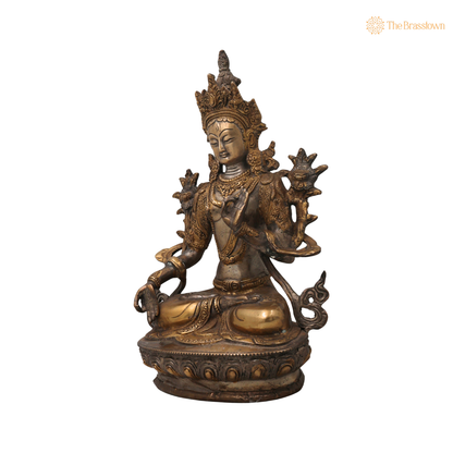 Brass Shveta Tara Devi Idol – Handcrafted Traditional Unique Chola Style Tara Maa Murti for Pooja, Home Mandir, Spiritual Décor &amp; Gifting 13 Inch