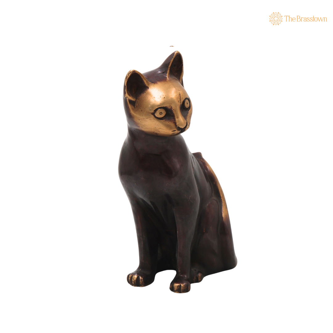 Brass Cat Idol – Handcrafted Cat Sculpture for Vastu, Home Décor, Pooja &amp; Luxury Gifting 8 Inch