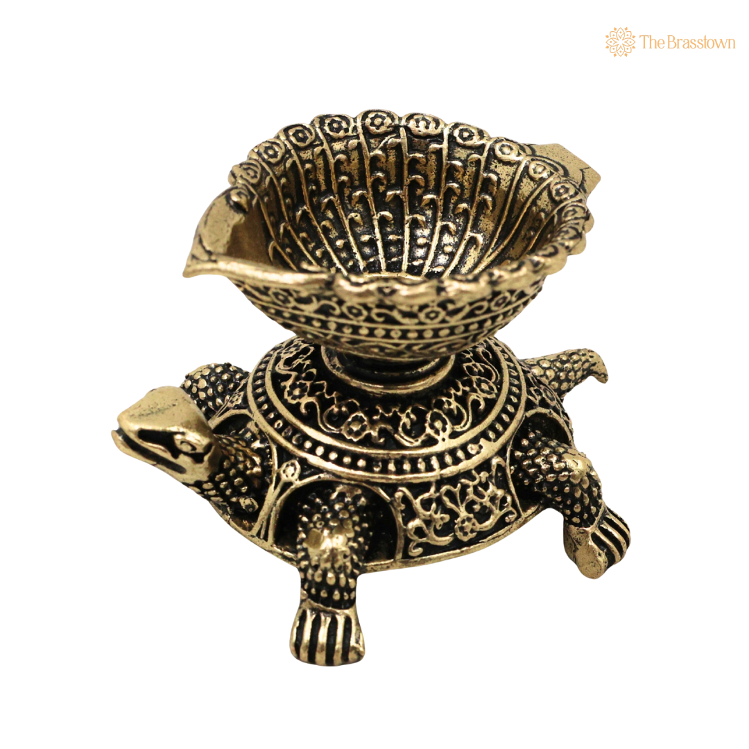 Brass Superfine Designer Tortoise Lamp – Decorative Puja Oil Lamp for Home Mandir &amp; Spiritual Décor 1.5 Inch