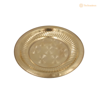 Brass Handcrafted Pooja Thali – Traditional Peetal Aarti Plate (Pital Puja Thambalam) for Hindu Worship &amp; Temple Rituals 1 Inch