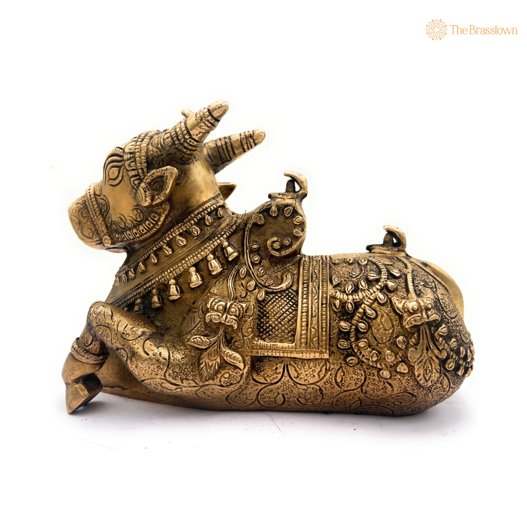 Ornate Handcrafted Brass Nandi Statue 6.5 Inch