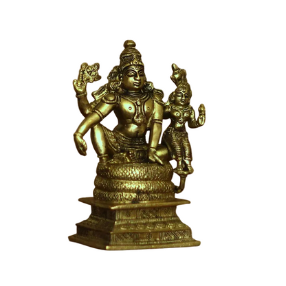 Handcrafted Brass Narayana Vishnu &amp; 6.5 Inch side view – antique finish detail