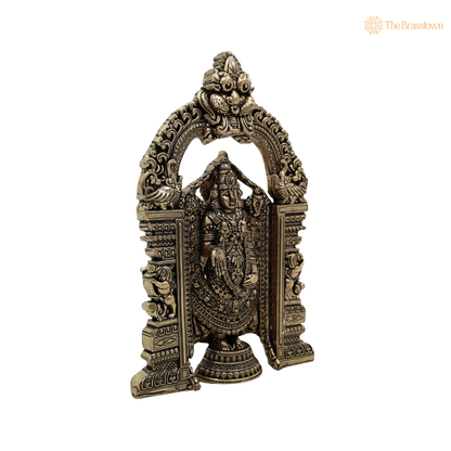 Brass Venkateshvara Idol WIth Prabhavali 6 Inch – home mandir puja decor India